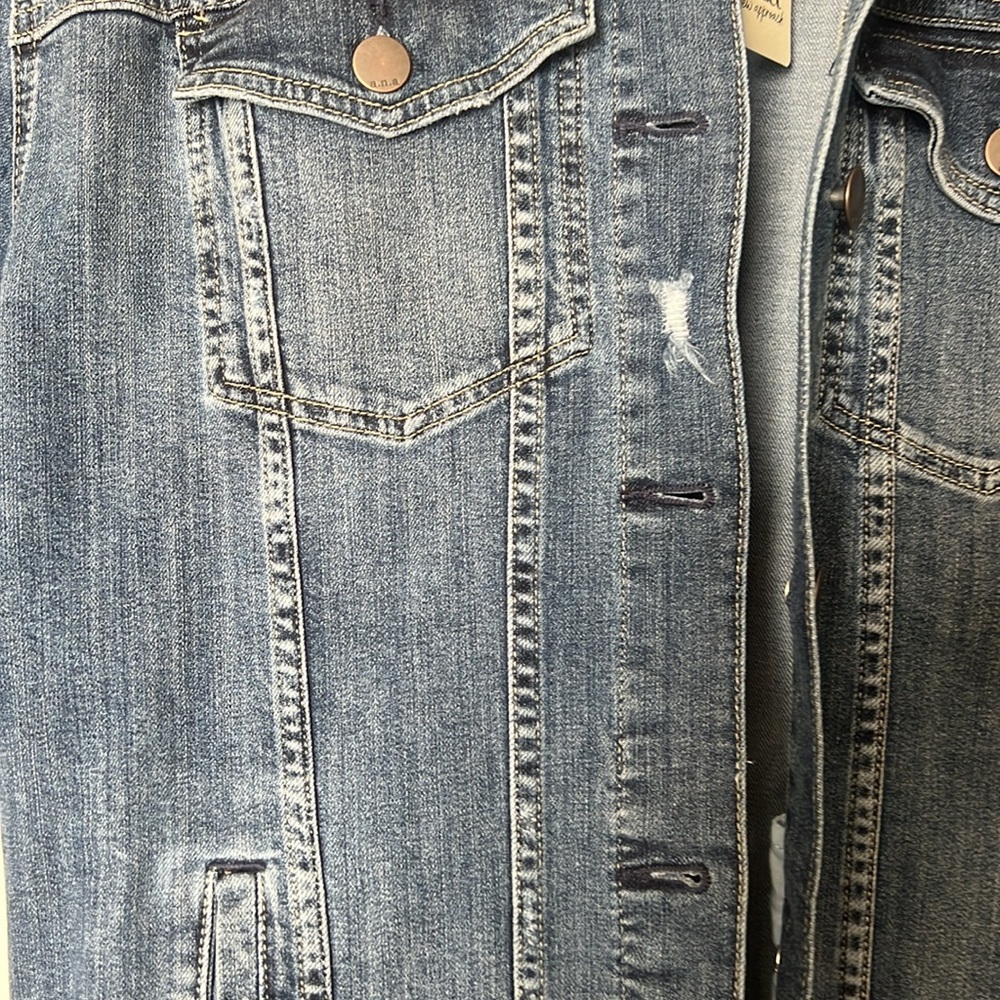 Distressed, denim jacket. - Picture 3 of 6